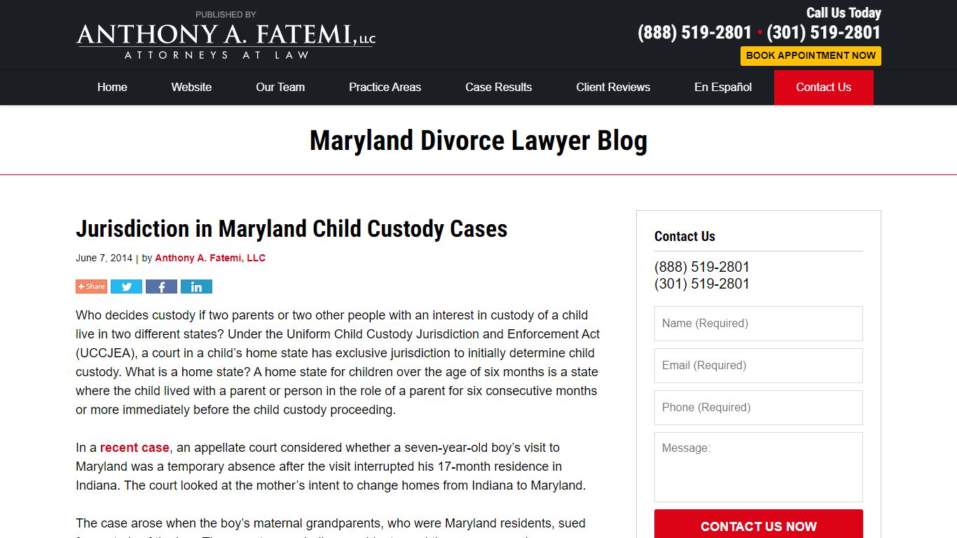 Jurisdiction in Maryland Child Custody Cases