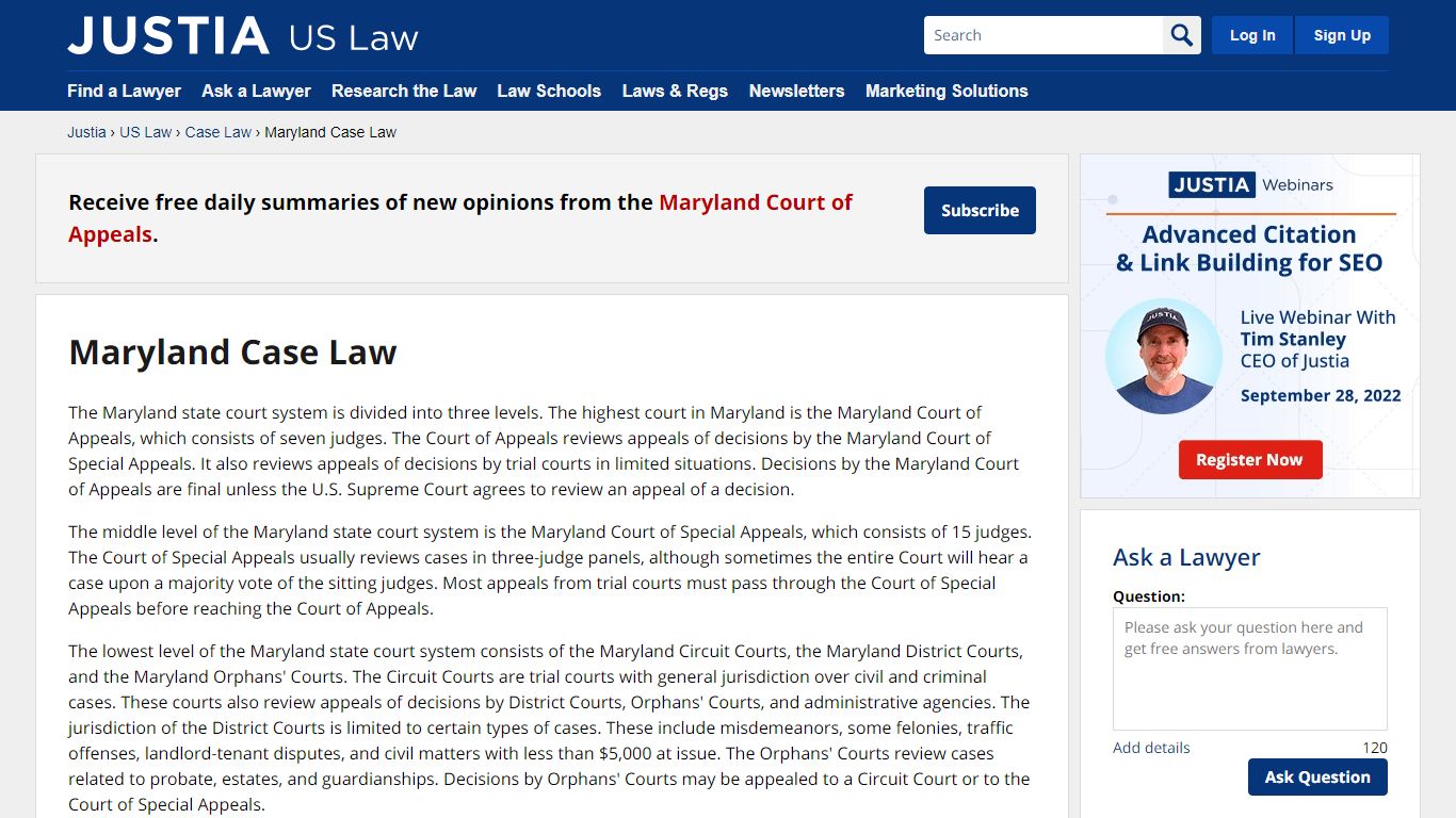 Maryland Case Law :: Maryland Law :: US Law :: Justia
